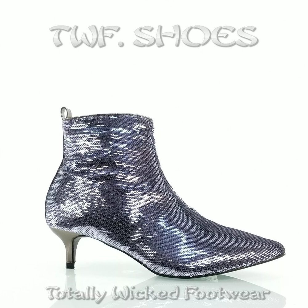Size 8 Pewter Sequin Kitten Heels Ankle Boots - Picture 4 of 6